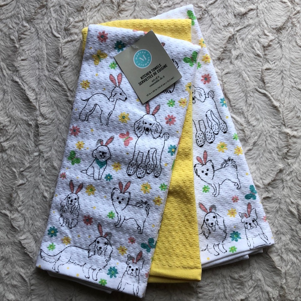 Martha Stewart EASTER Dogs Kitchen Towels - Picture 1 of 6